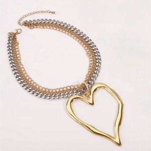 Zara Two-Tone Chain Necklace with Gold Heart Pendant